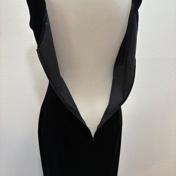 VTG Black Velvet Gown Silver Embellished Sleeveless Evening Dress Sz 6 Glam - Picture 8 of 11
